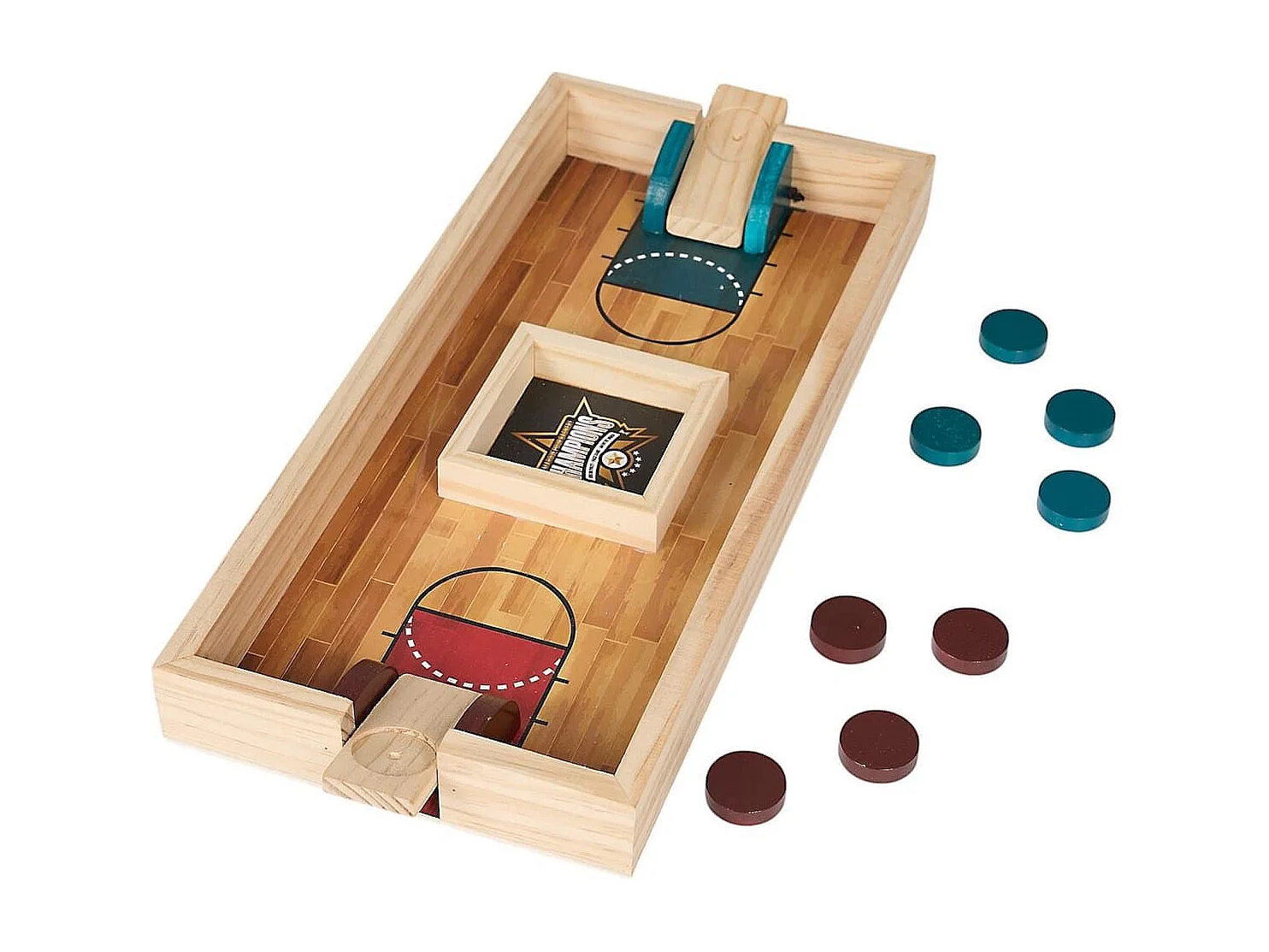 Jeu de lancer de jetons en bois naturel (4 rouges et 4 bleus)