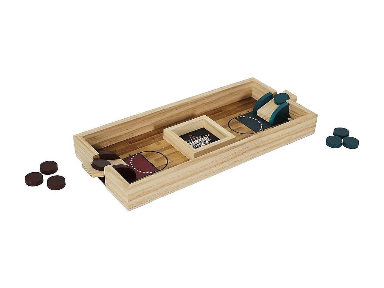 Jeu de lancer de jetons en bois naturel (4 rouges et 4 bleus)