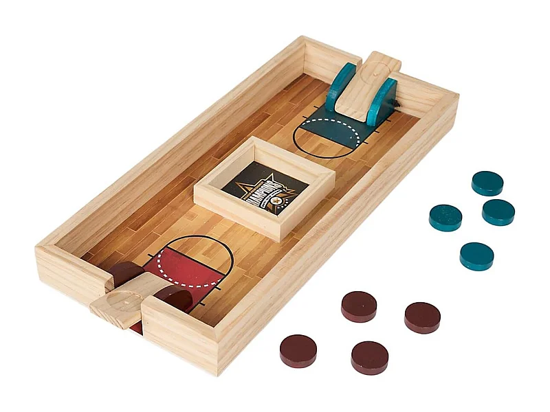 Jeu de lancer de jetons en bois naturel (4 rouges et 4 bleus)