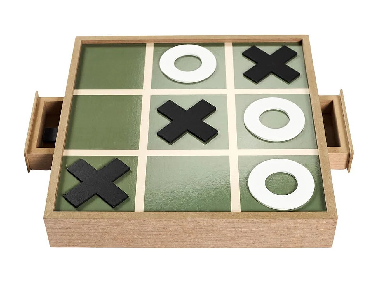 Jeu de tic tac toe en bois naturel avec 2 bacs de rangement et 10 pions inclus