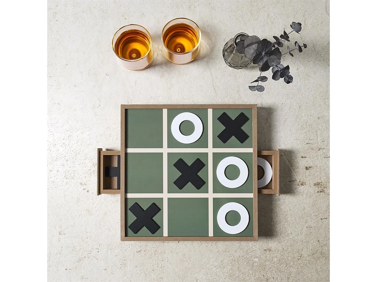 Jeu de tic tac toe en bois naturel avec 2 bacs de rangement et 10 pions inclus