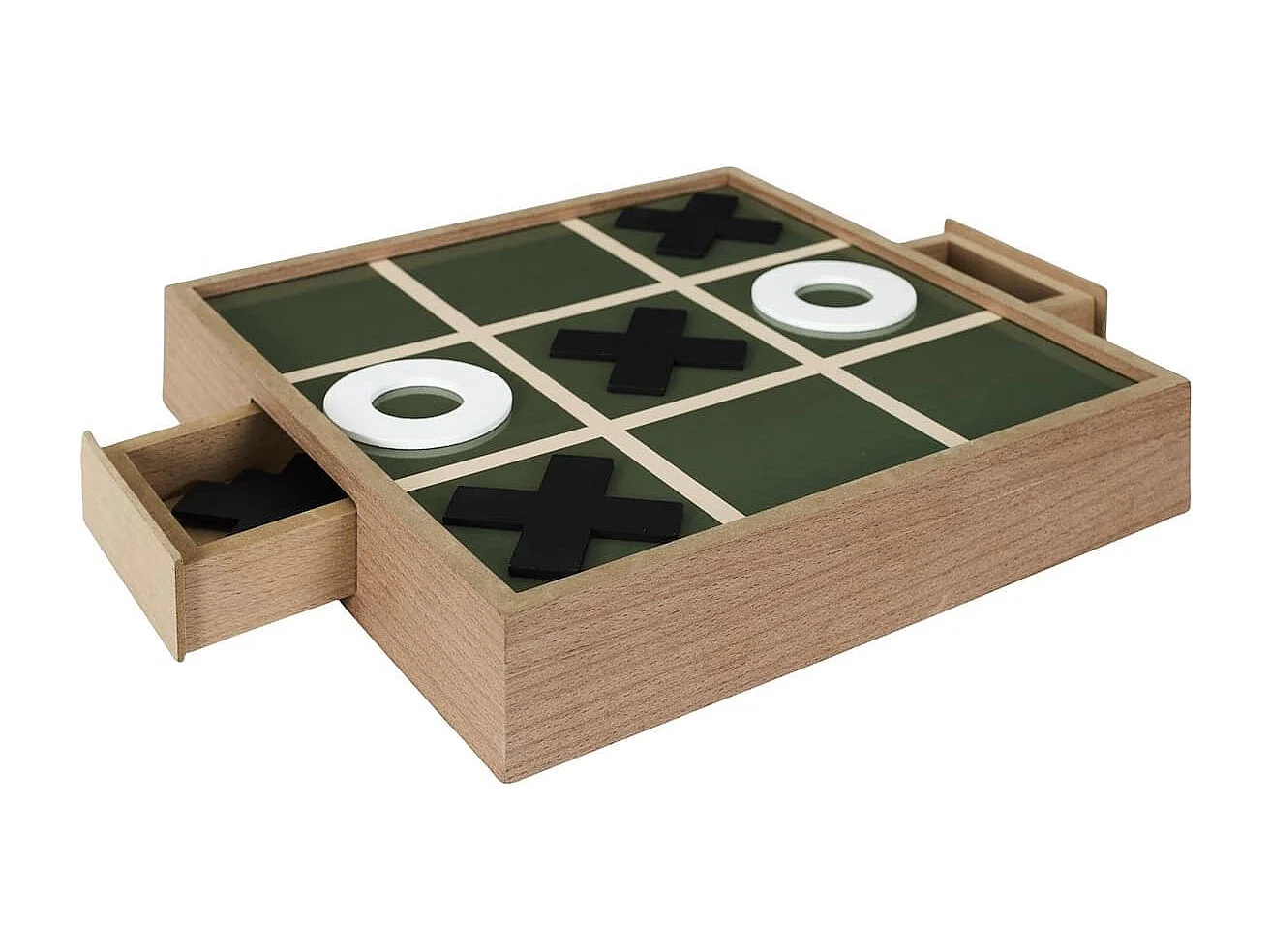 Jeu de tic tac toe en bois naturel avec 2 bacs de rangement et 10 pions inclus
