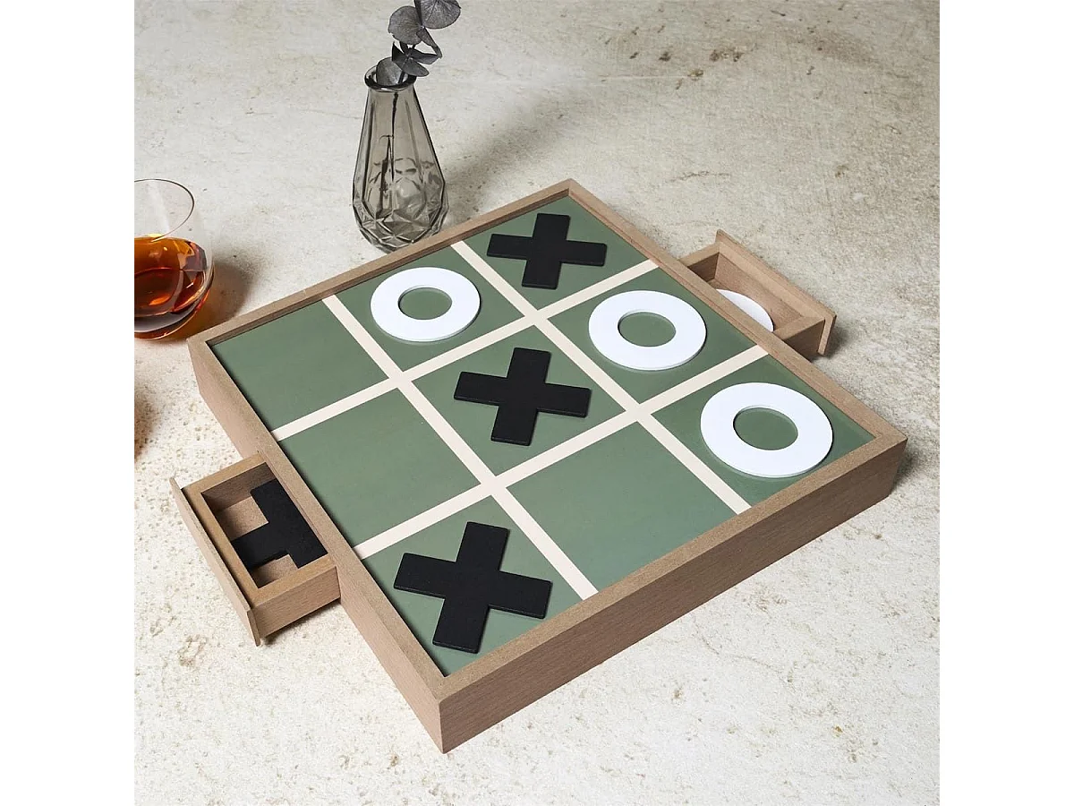 Jeu de tic tac toe en bois naturel avec 2 bacs de rangement et 10 pions inclus