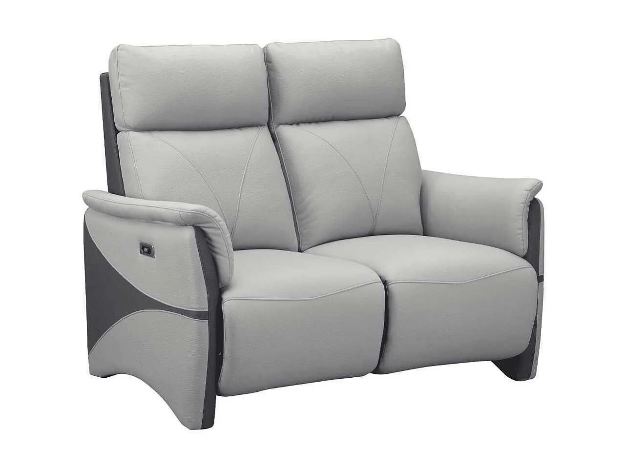 Canapé 2 places relax électrique tissu micro peau bicolore gris - SYMPHONY