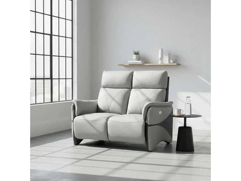 Canapé 2 places relax électrique tissu micro peau bicolore gris - SYMPHONY