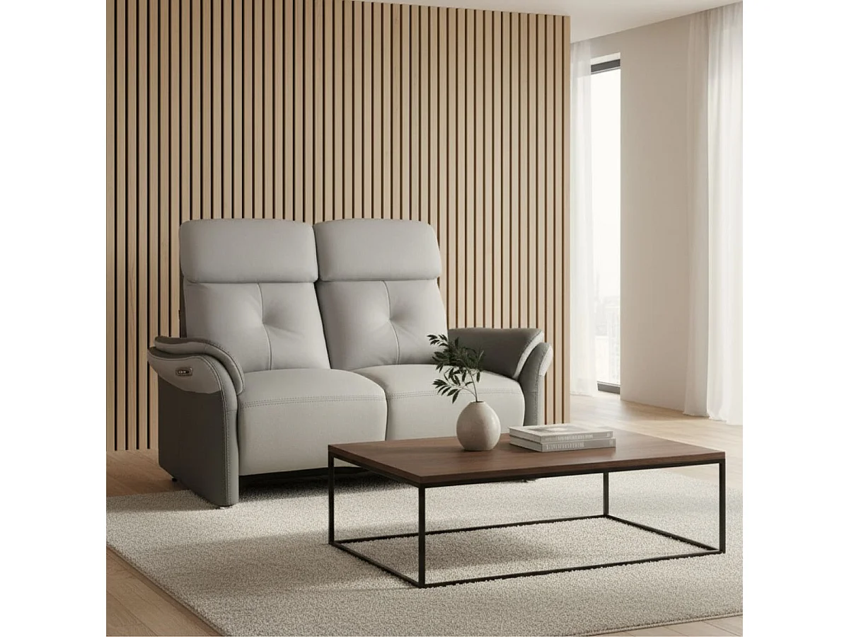 Canapé 2 places relax électrique tissu micro grain gris perle et gris plomb - DJINO