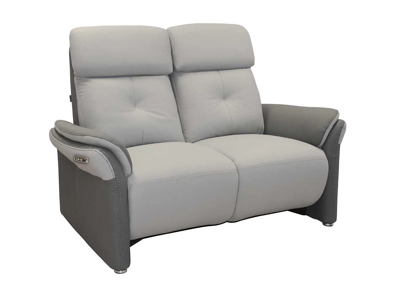 Canapé 2 places relax électrique tissu micro grain gris perle et gris plomb - DJINO