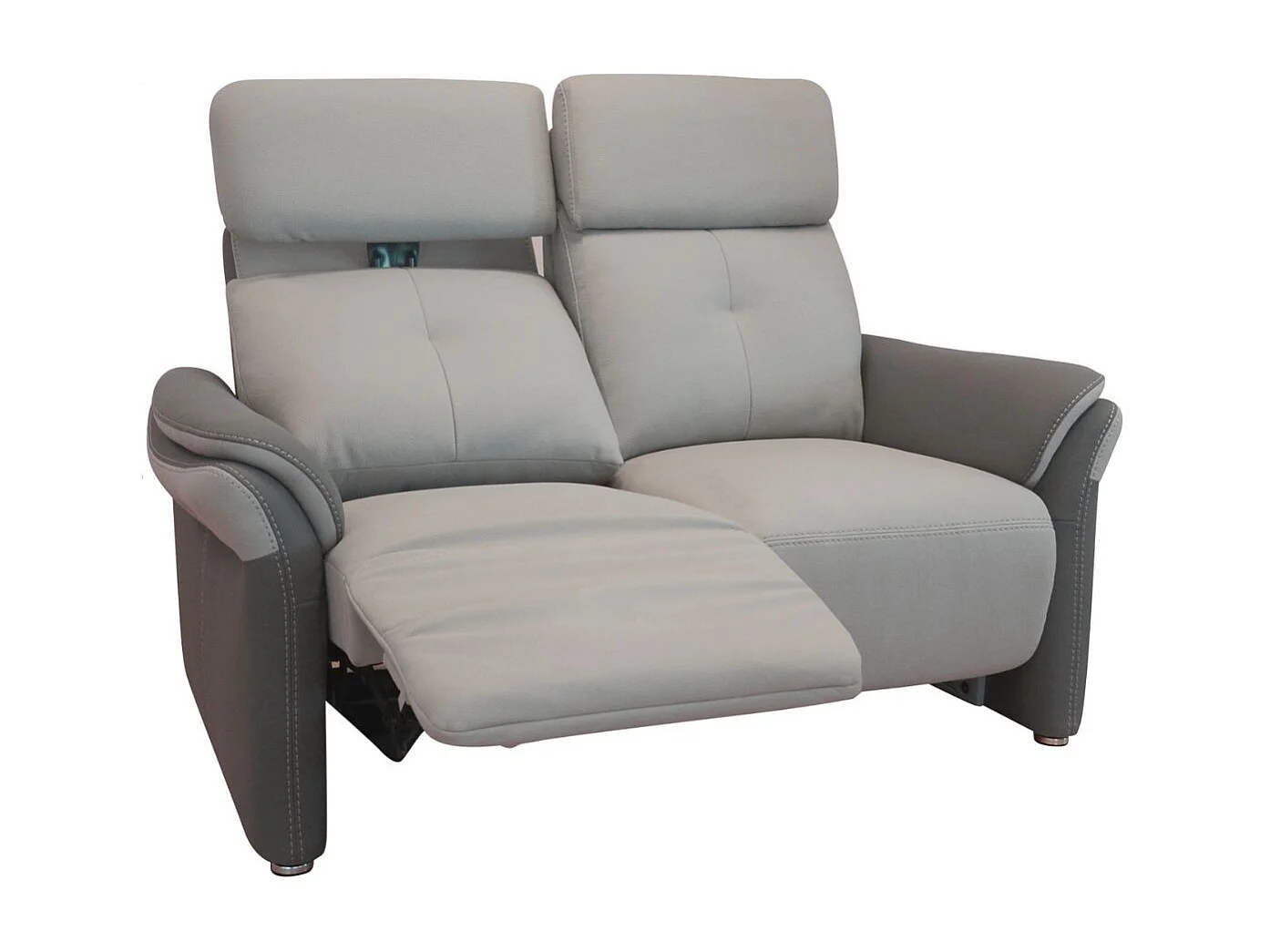 Canapé 2 places relax électrique tissu micro grain gris perle et gris plomb - DJINO