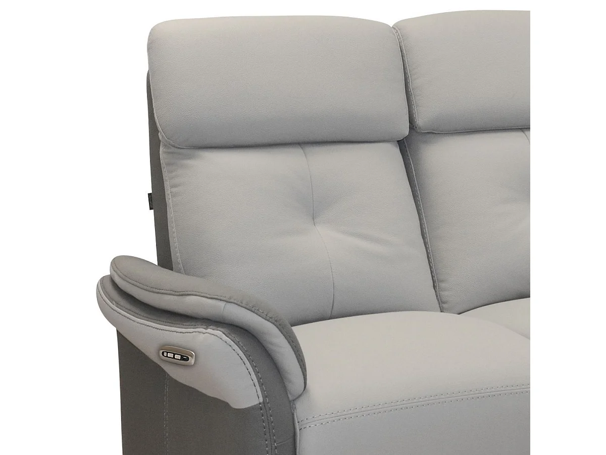 Canapé 2 places relax électrique tissu micro grain gris perle et gris plomb - DJINO