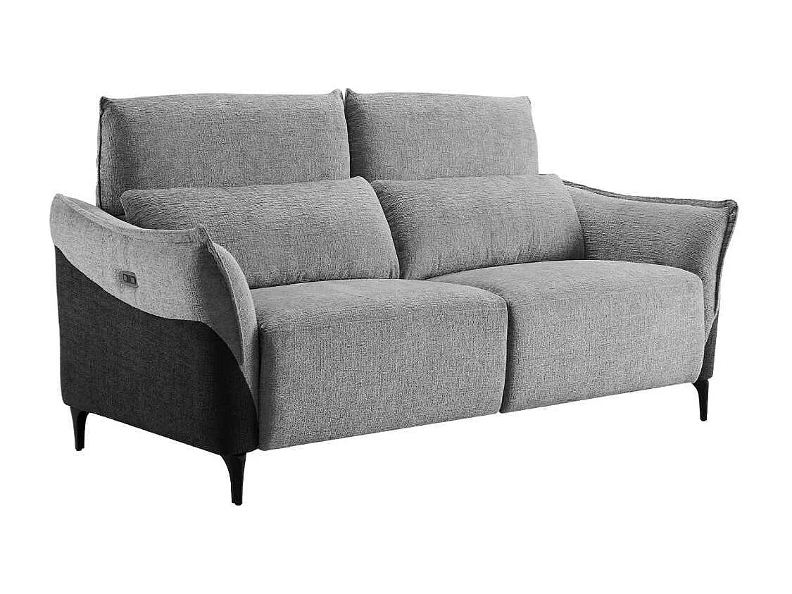 Canapé 2 places relax électrique tissu chenillé bicolore gris et gris carbone - AKENIA
