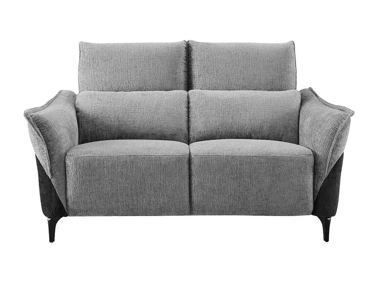 Canapé 2 places relax électrique tissu chenillé bicolore gris et gris carbone - AKENIA