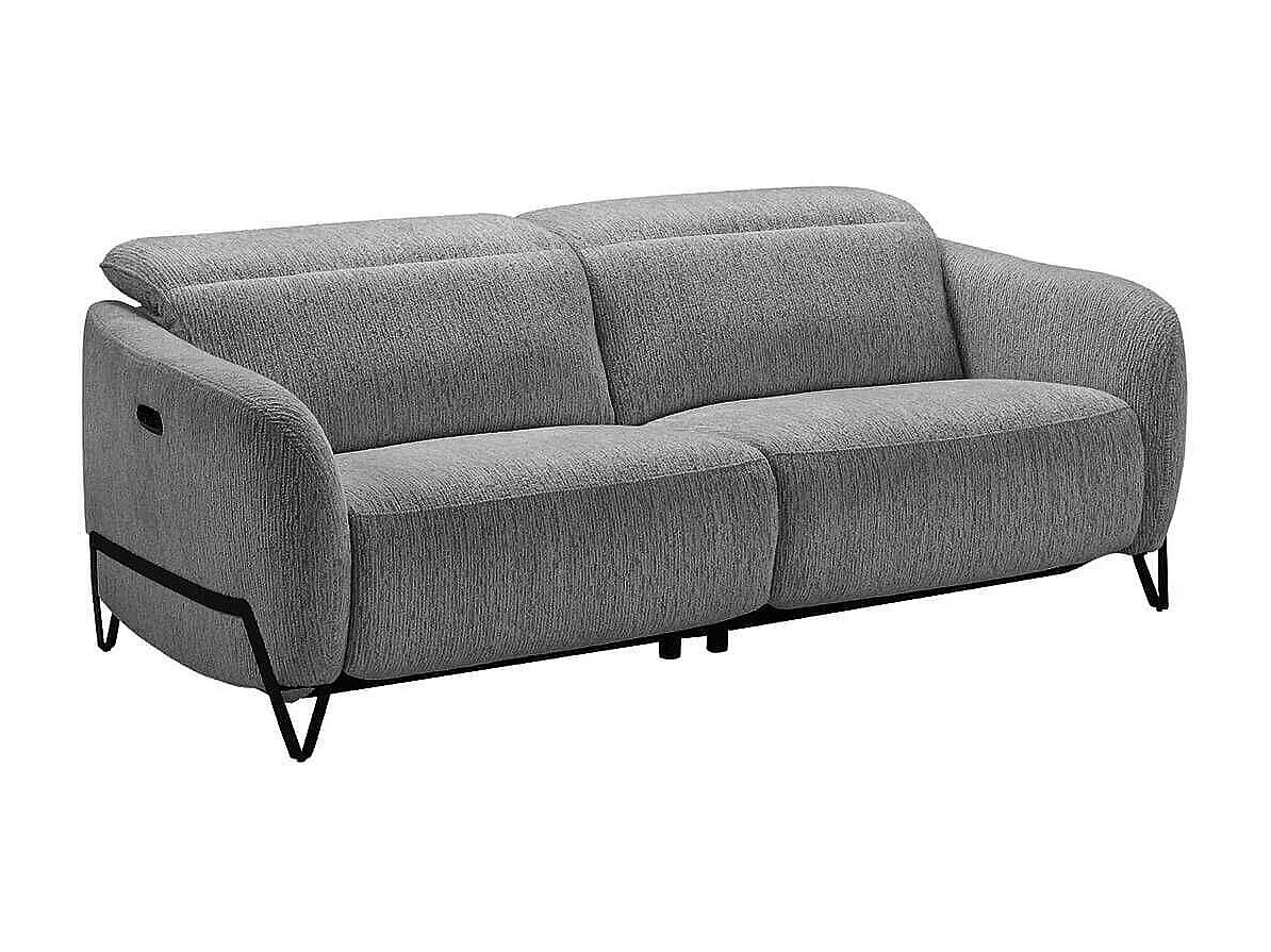 Ensemble Canapé relax électrique + canapé fixe tissu polyester gris - AMSTEN