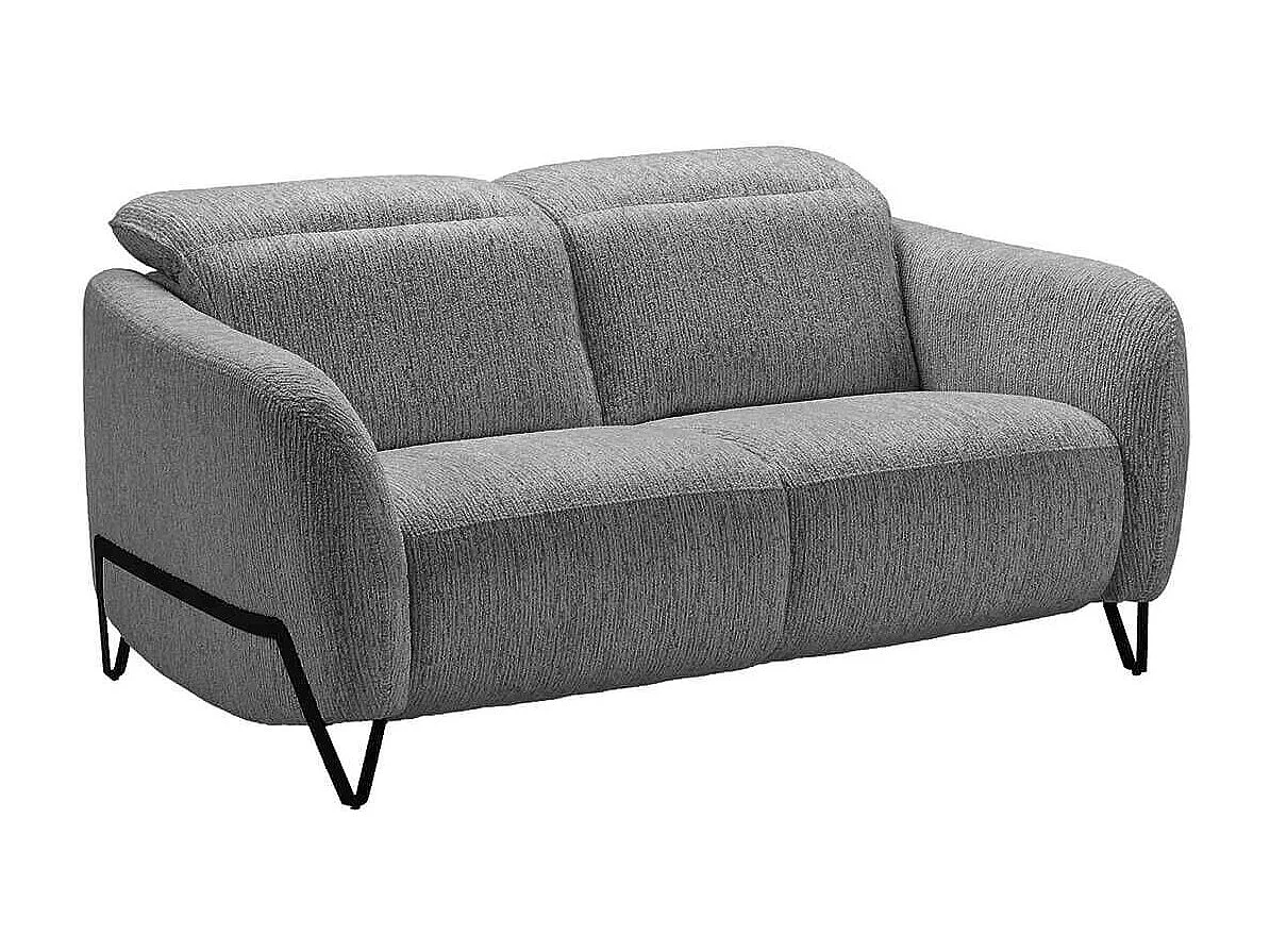 Ensemble Canapé relax électrique + canapé fixe tissu polyester gris - AMSTEN