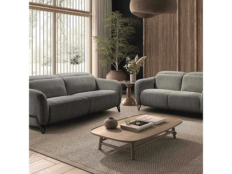 Ensemble Canapé relax électrique + canapé fixe tissu polyester gris - AMSTEN