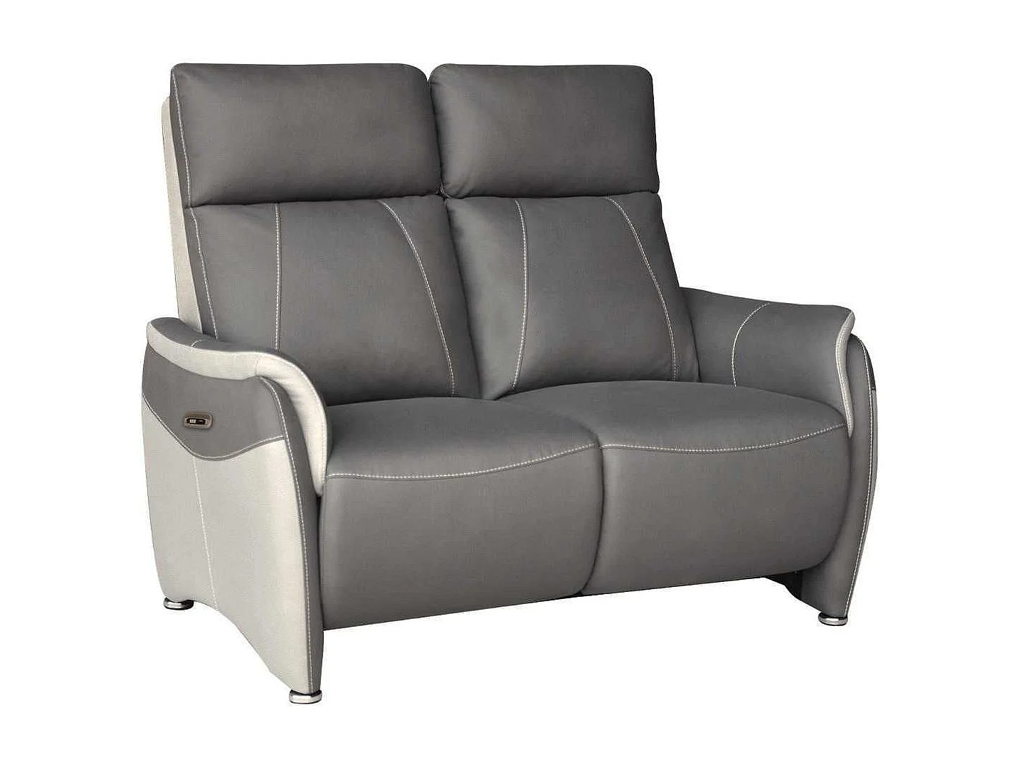 Canapé 2 places relax électrique tissu micro grain gris plomb et gris perle - SANGY