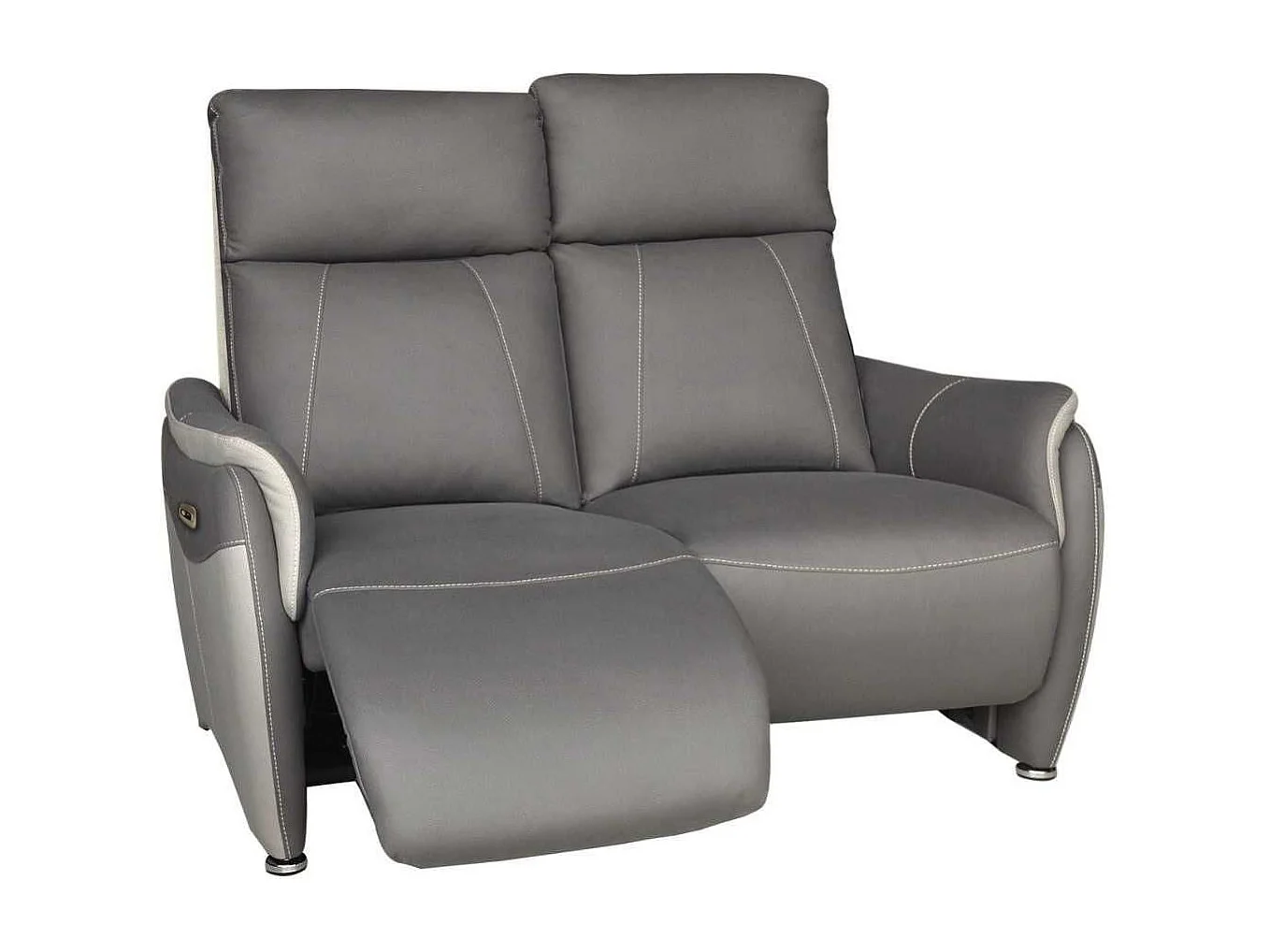 Canapé 2 places relax électrique tissu micro grain gris plomb et gris perle - SANGY