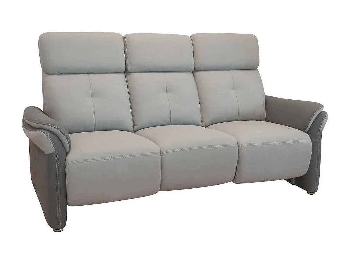 Canapé 3 places relax électrique tissu micro grain gris perle et gris plomb + tablette centrale imitation noyer - DJINO