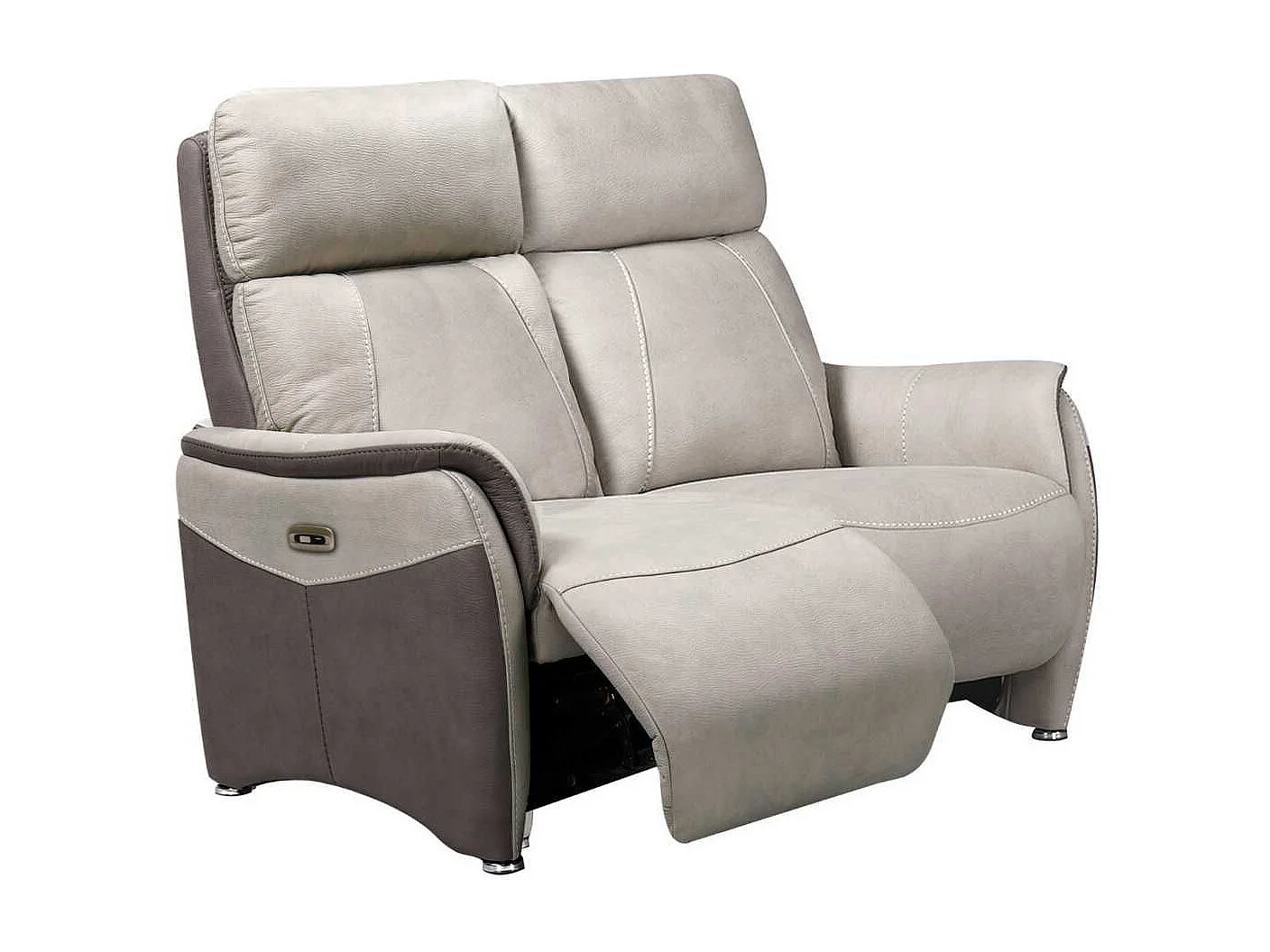 Canapé 2 places relax électrique tissu micro peau brun taupe et beige mastic - SANGY