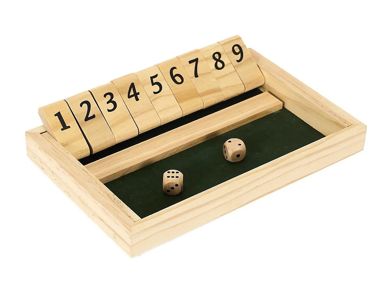 Jeu du shut the box en bois naturel avec ses 2 dés inclus