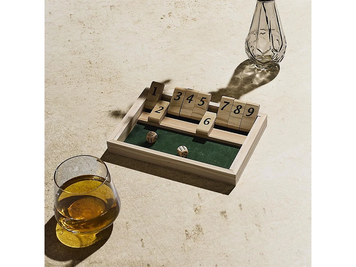 Jeu du shut the box en bois naturel avec ses 2 dés inclus