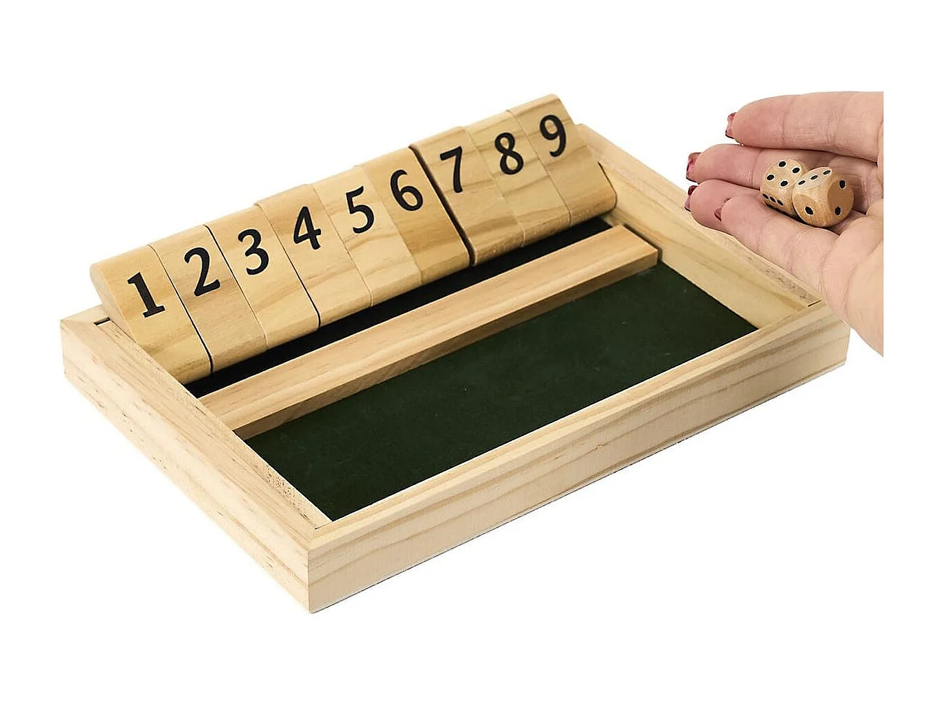 Jeu du shut the box en bois naturel avec ses 2 dés inclus