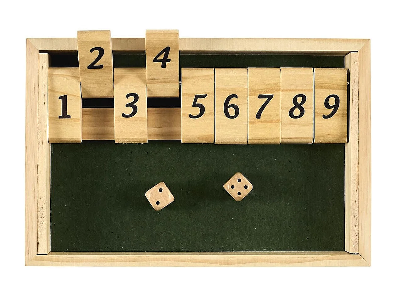 Jeu du shut the box en bois naturel avec ses 2 dés inclus