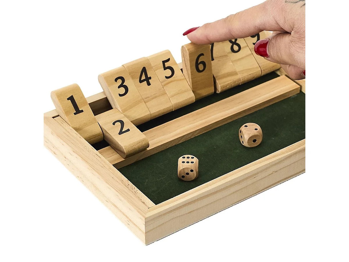 Jeu du shut the box en bois naturel avec ses 2 dés inclus