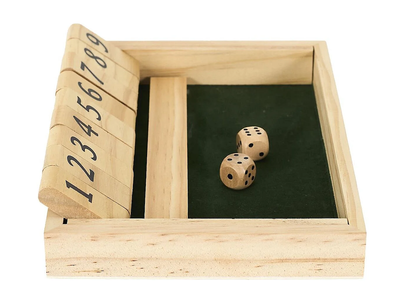 Jeu du shut the box en bois naturel avec ses 2 dés inclus