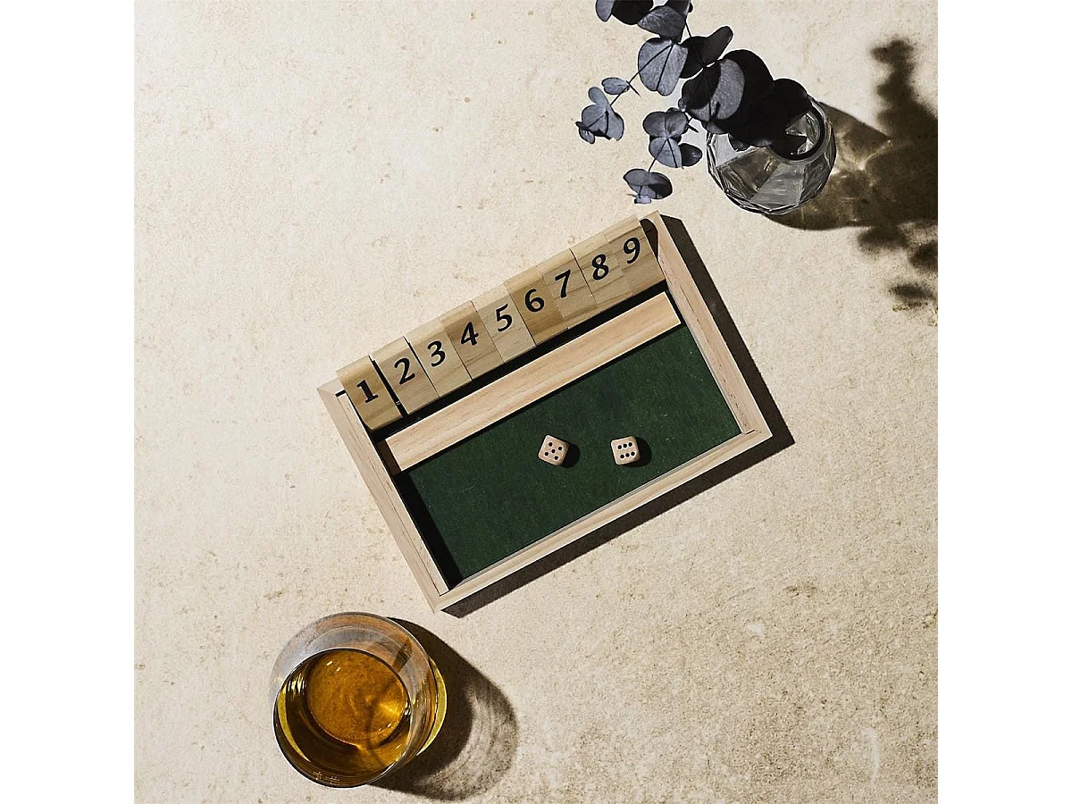 Jeu du shut the box en bois naturel avec ses 2 dés inclus