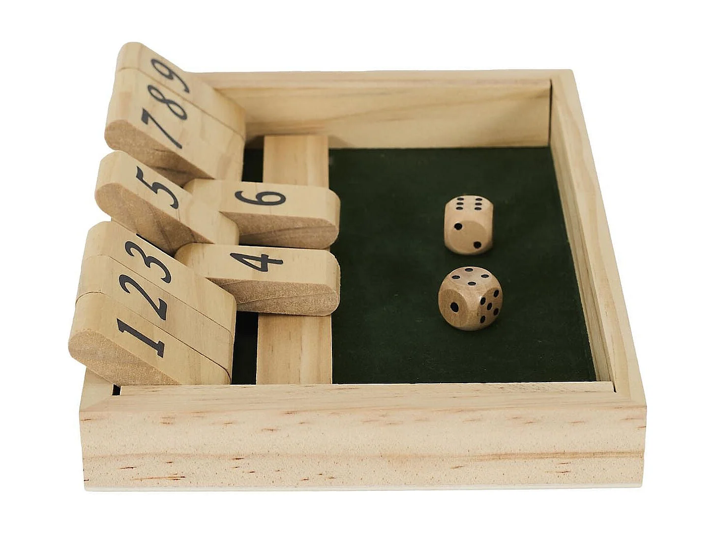 Jeu du shut the box en bois naturel avec ses 2 dés inclus