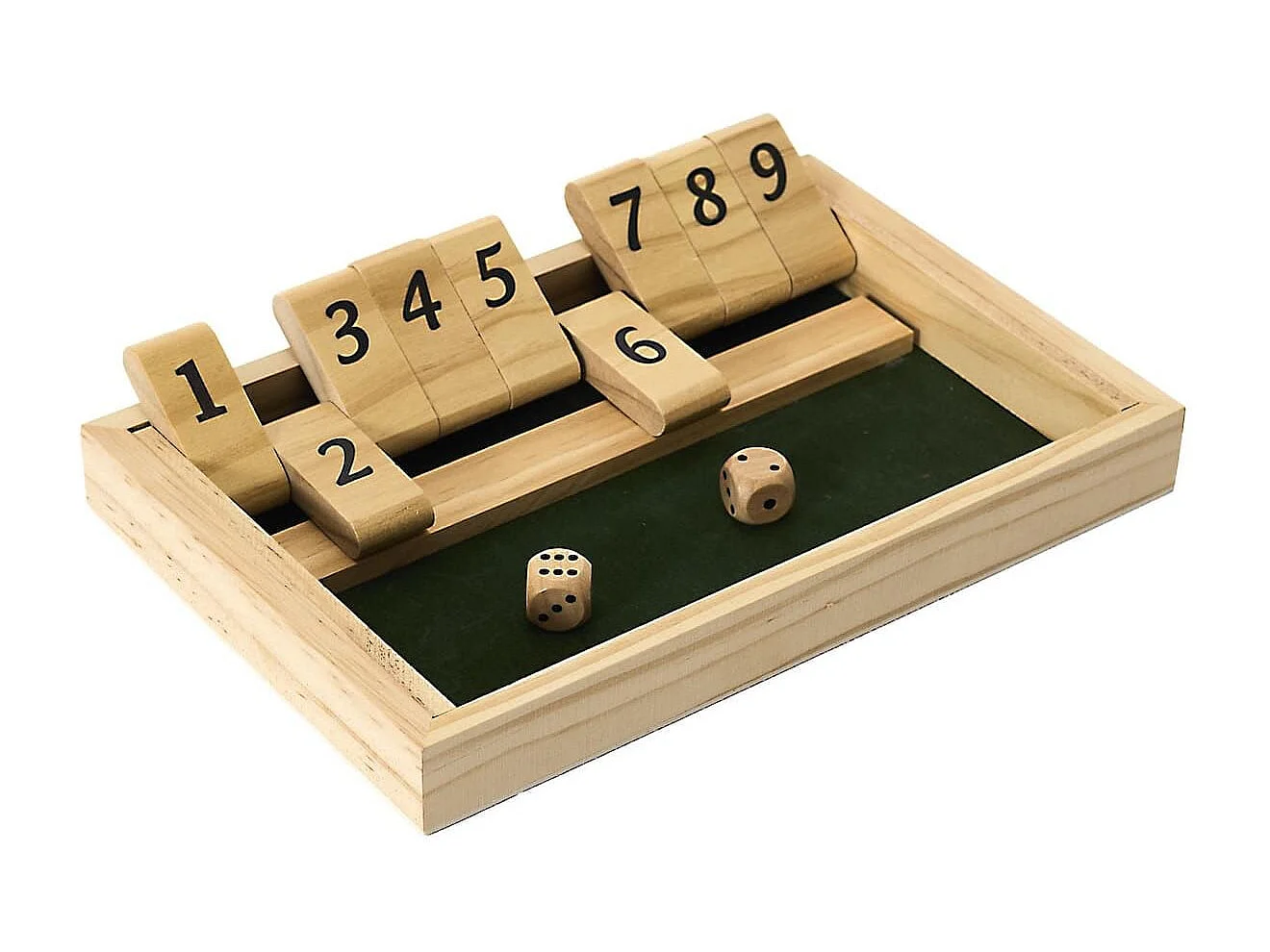 Jeu du shut the box en bois naturel avec ses 2 dés inclus