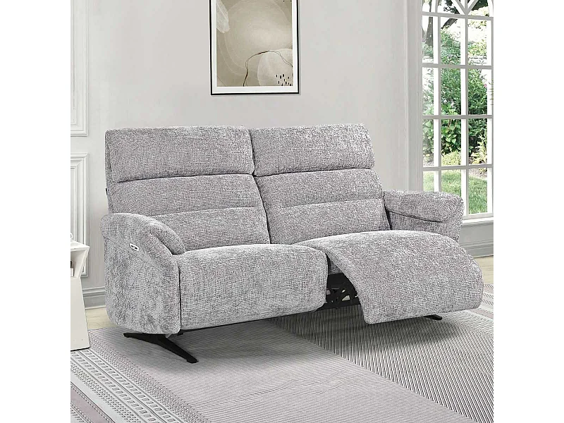Canapé 3 places relax électrique tissu maillé ultra doux gris - LAMA