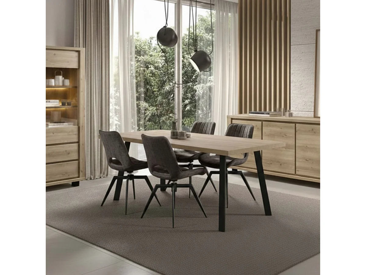 Table 230cm Aspect Bois finition Hudson Oak Piètement A Métal Noir - HUDSON