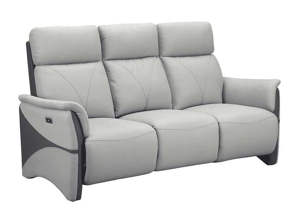 Canapé 3 places relax électrique tissu micro peau bicolore gris avec tablette centrale - SYMPHONY