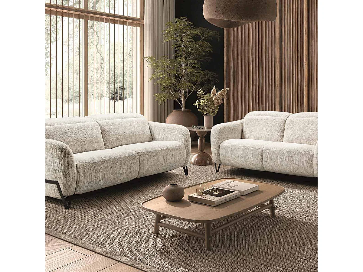 Ensemble Canapé relax électrique + canapé fixe tissu polyester beige - AMSTEN