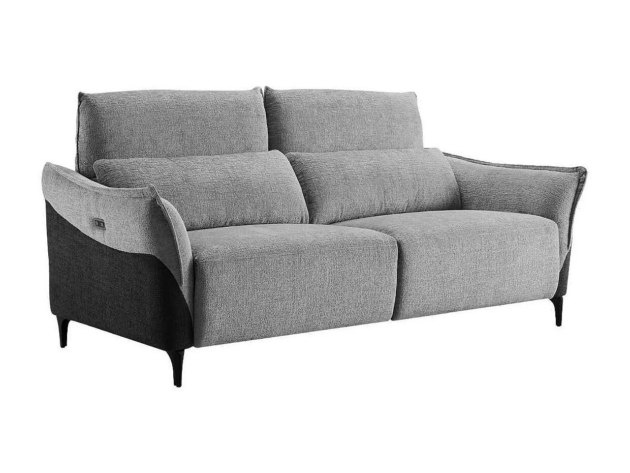 Canapé 3 places relax électrique tissu chenillé bicolore gris et gris carbone - AKENIA