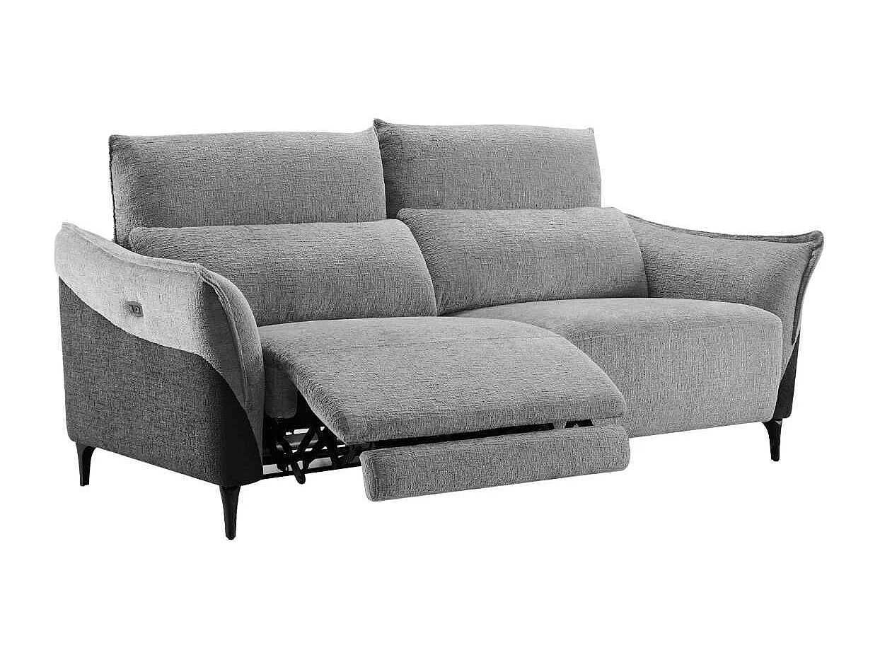 Canapé 3 places relax électrique tissu chenillé bicolore gris et gris carbone - AKENIA
