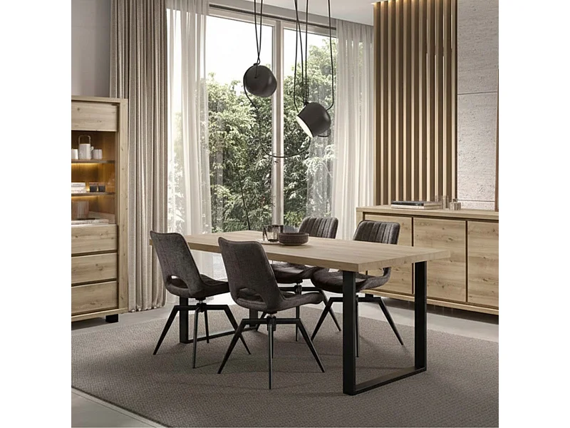 Table 230cm Aspect Bois finition Hudson Oak Piètement U Métal Noir - HUDSON