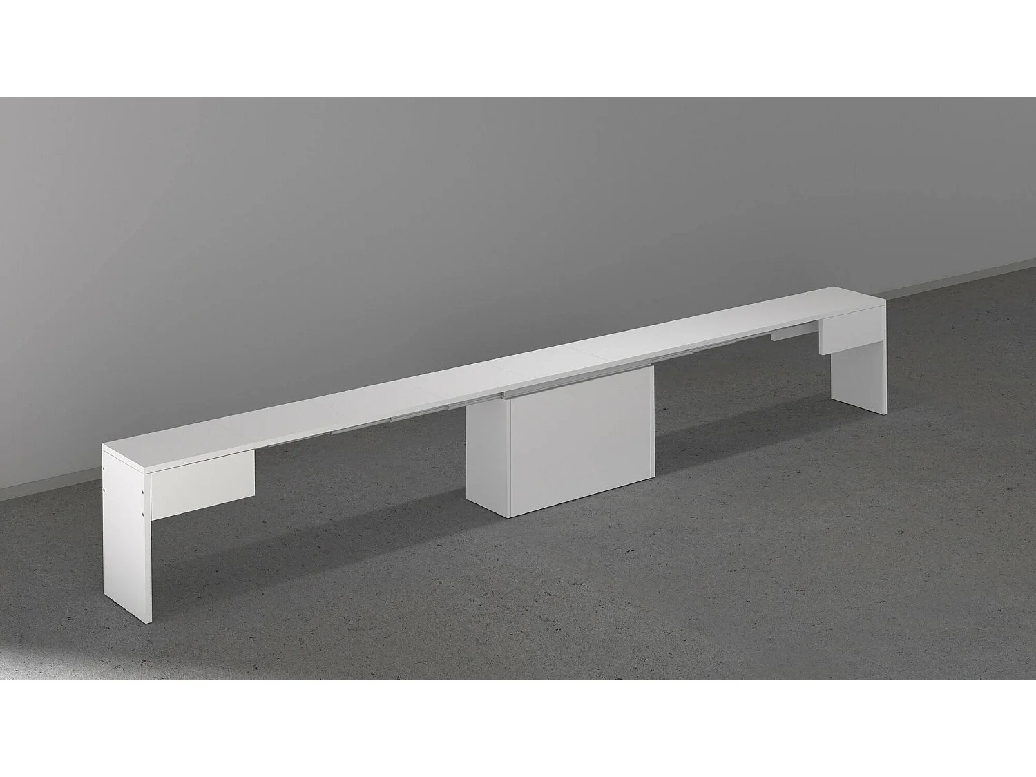 Dollocol Bank, Zitting voor eettafel, Enkele uitschuifbare bank, 290x25h45 cm, Glanzend wit