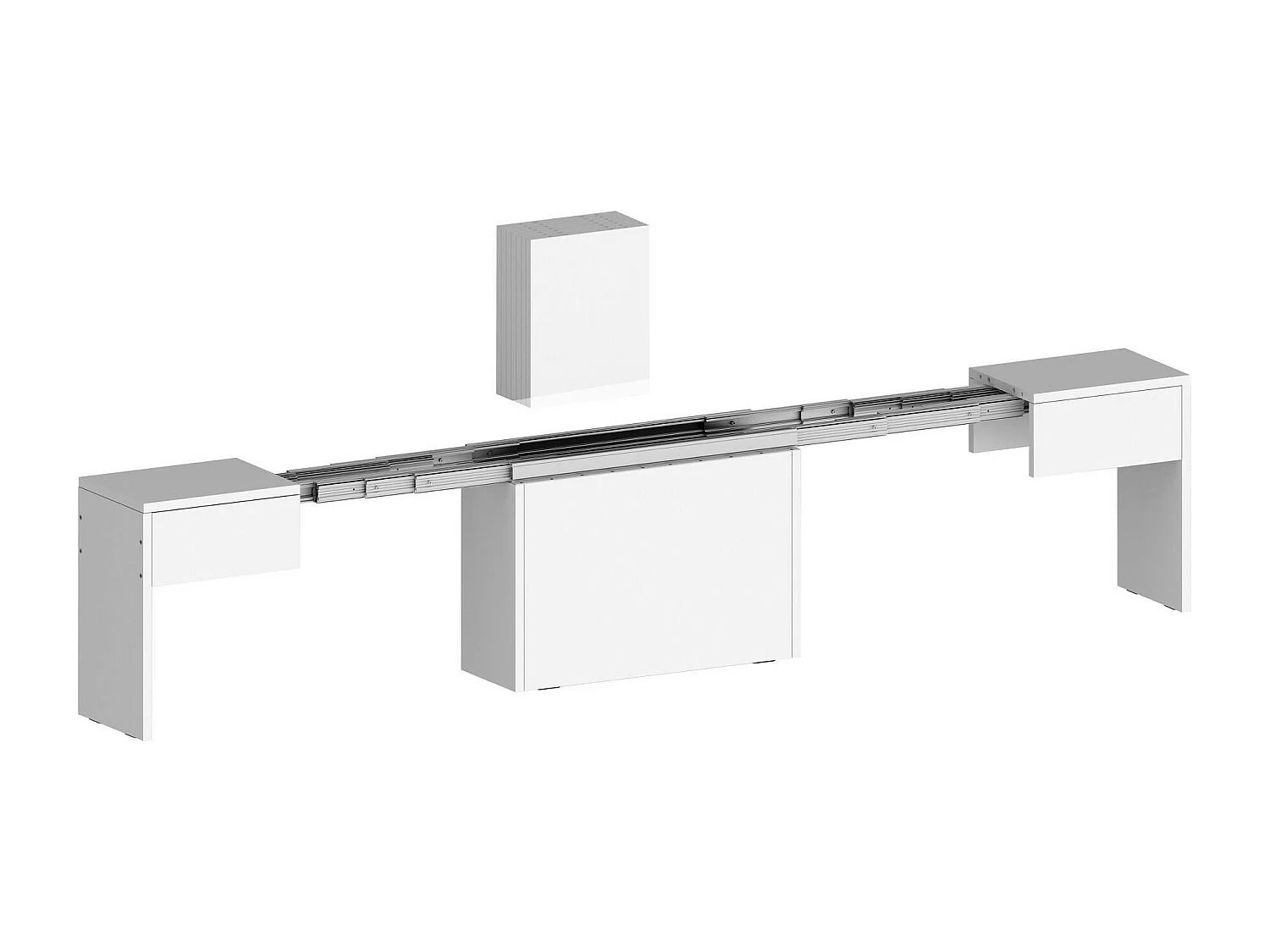 Banc Dollocol, Siège pour table à manger, Banc simple extensible, 290x25h45 cm, Blanc brillant