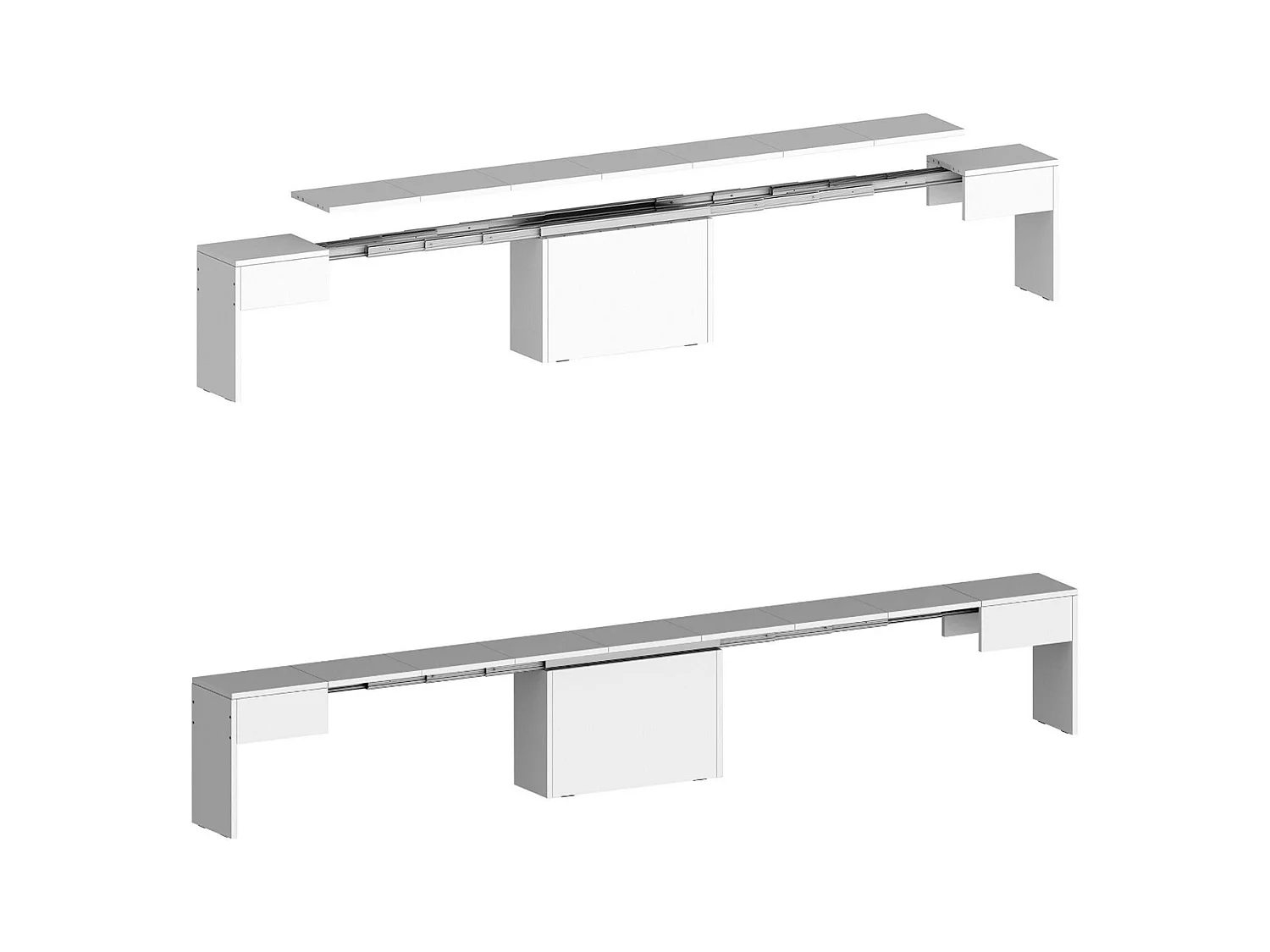 Banc Dollocol, Siège pour table à manger, Banc simple extensible, 290x25h45 cm, Blanc brillant
