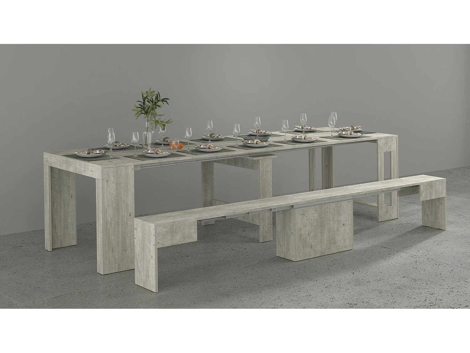 Panca Yutu, Peso Supportato 400 kg Made in Italy, 25x290x45h cm Grigio