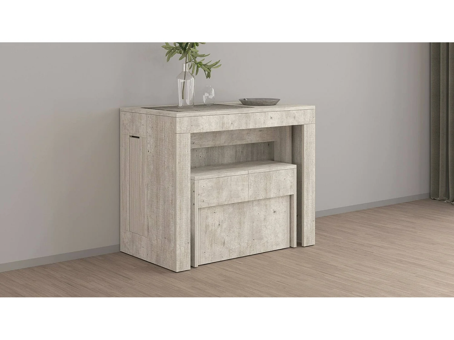 Banco Dollocol, Assento para mesa de jantar, Banco único extensível, 290x25h45 cm, Cimento