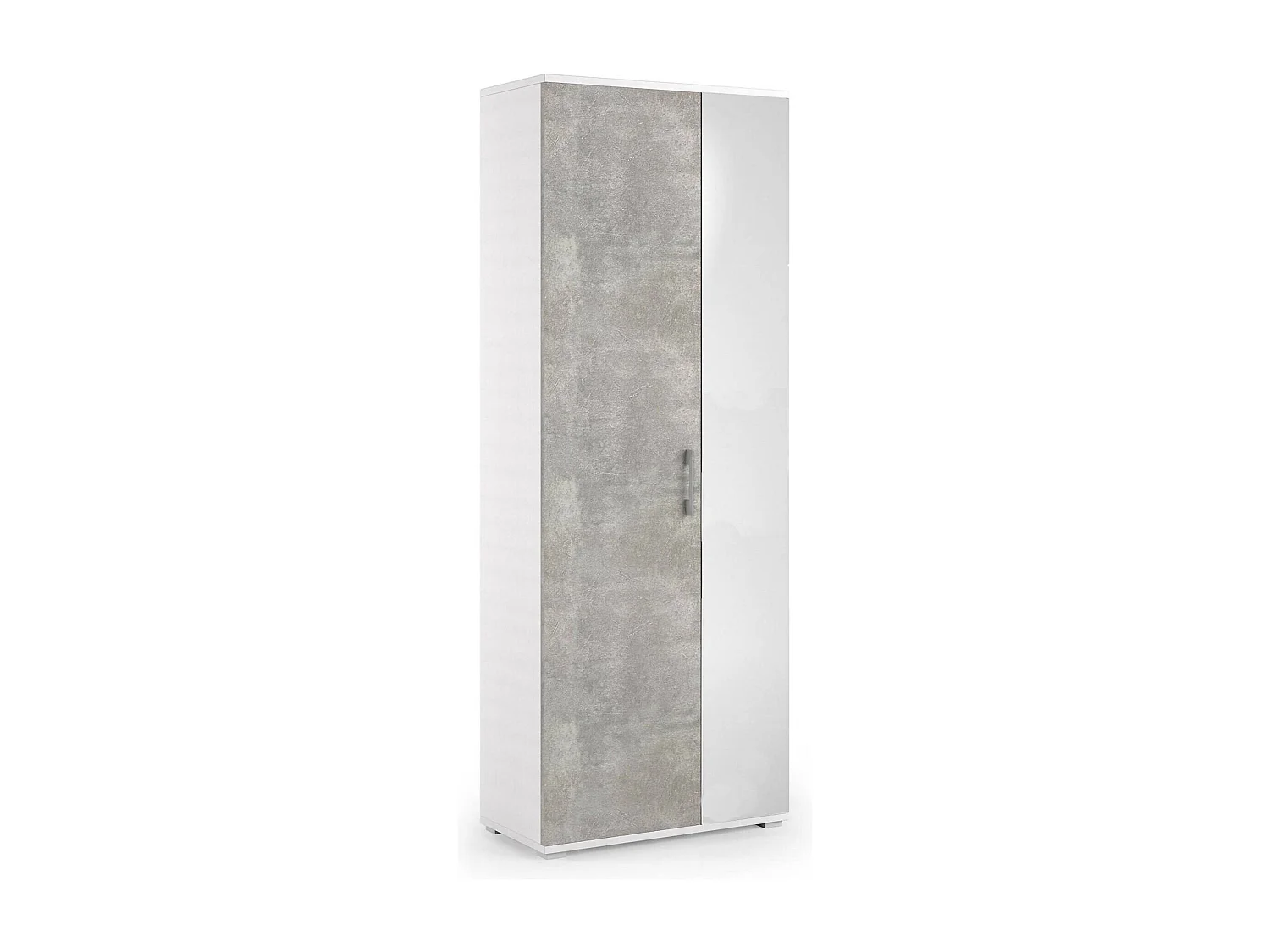 Étagère à chauure Dminiat, meuble d'entrée polyvalent avec porte miroir, meuble à chauure moderne avec 6 étagère, 100% Made in Italy, 72x37h195 cm, Blanc et Ciment