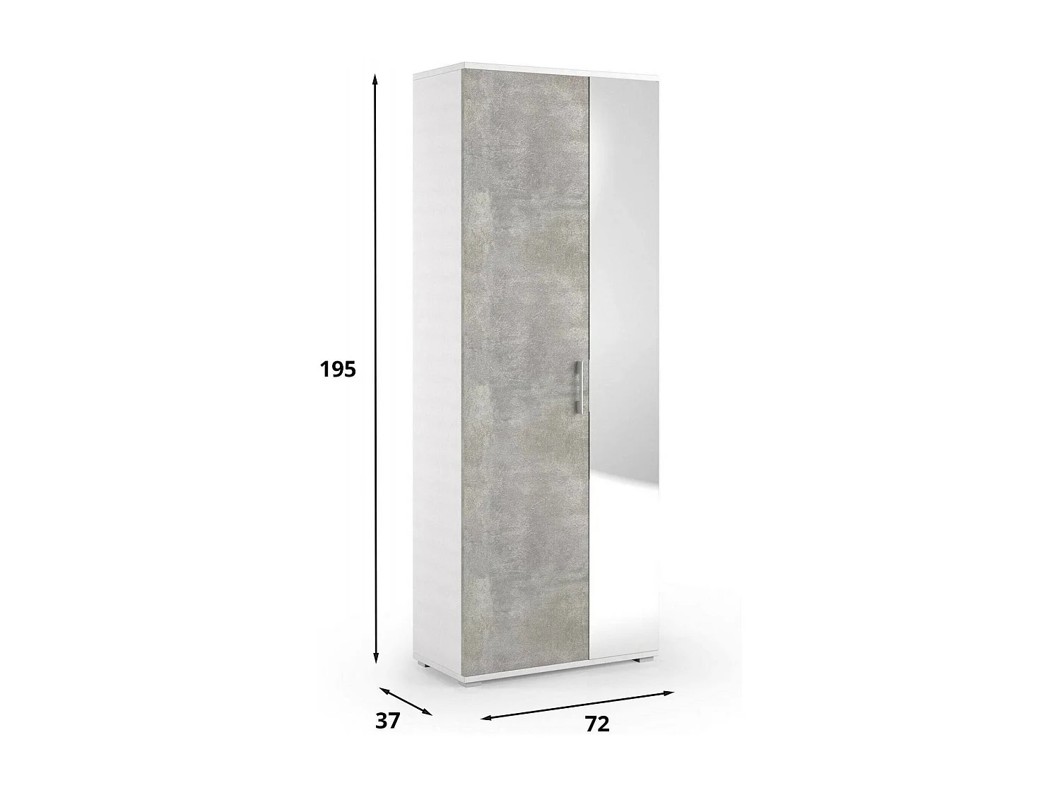 Étagère à chauure Dminiat, meuble d'entrée polyvalent avec porte miroir, meuble à chauure moderne avec 6 étagère, 100% Made in Italy, 72x37h195 cm, Blanc et Ciment