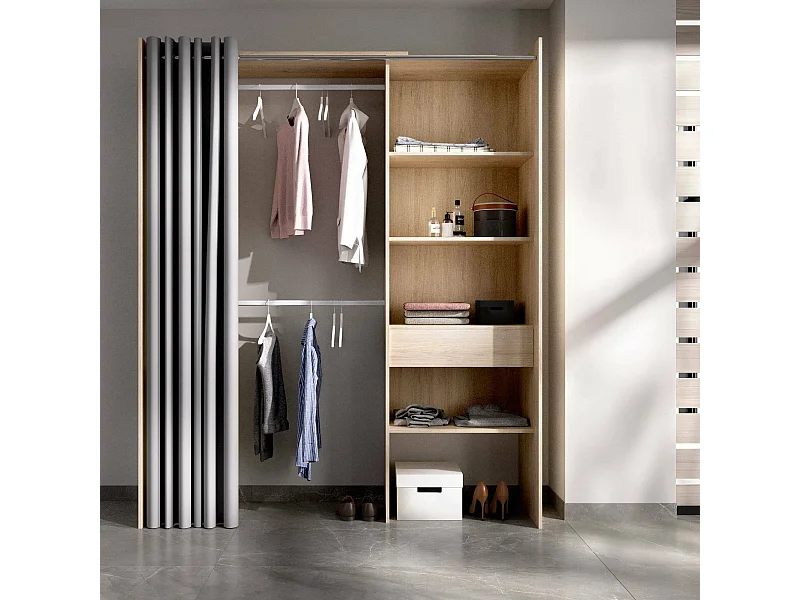 Guardaroba Grande Arim, 4 Ripiani, 50x205h cm Marrone Rovere, Armadio Camera da Letto