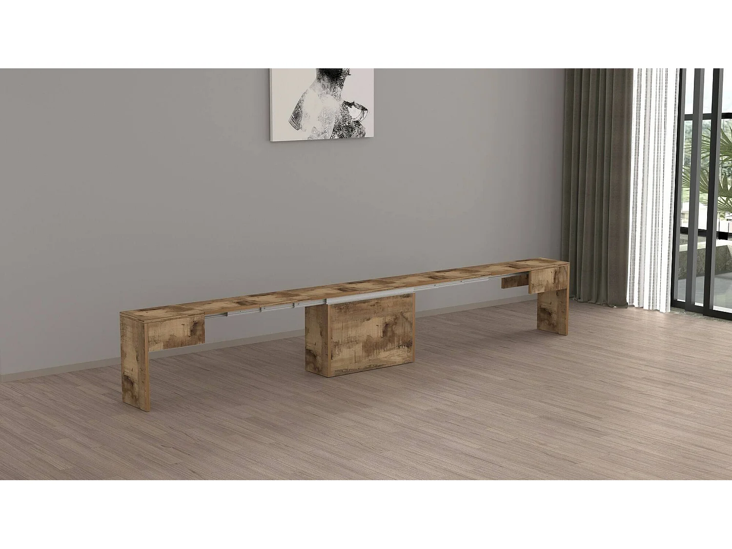 Banc Dollocol, Siège pour table à manger, Banc simple extensible, 290x25h45 cm, Érable