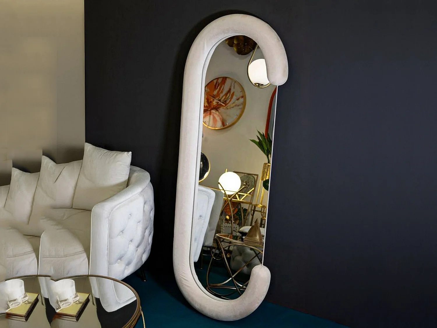 Miroir Shot, Verre miroité, Objet d'ameublement mural, Décoration avec miroir, 60x7 h160 cm, Crème