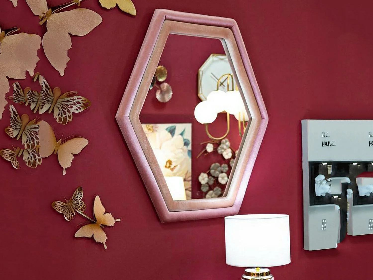 Miroir Balla, Verre miroité, Objet d'ameublement mural, Décoration avec miroir, 75x4 h80 cm, Rose