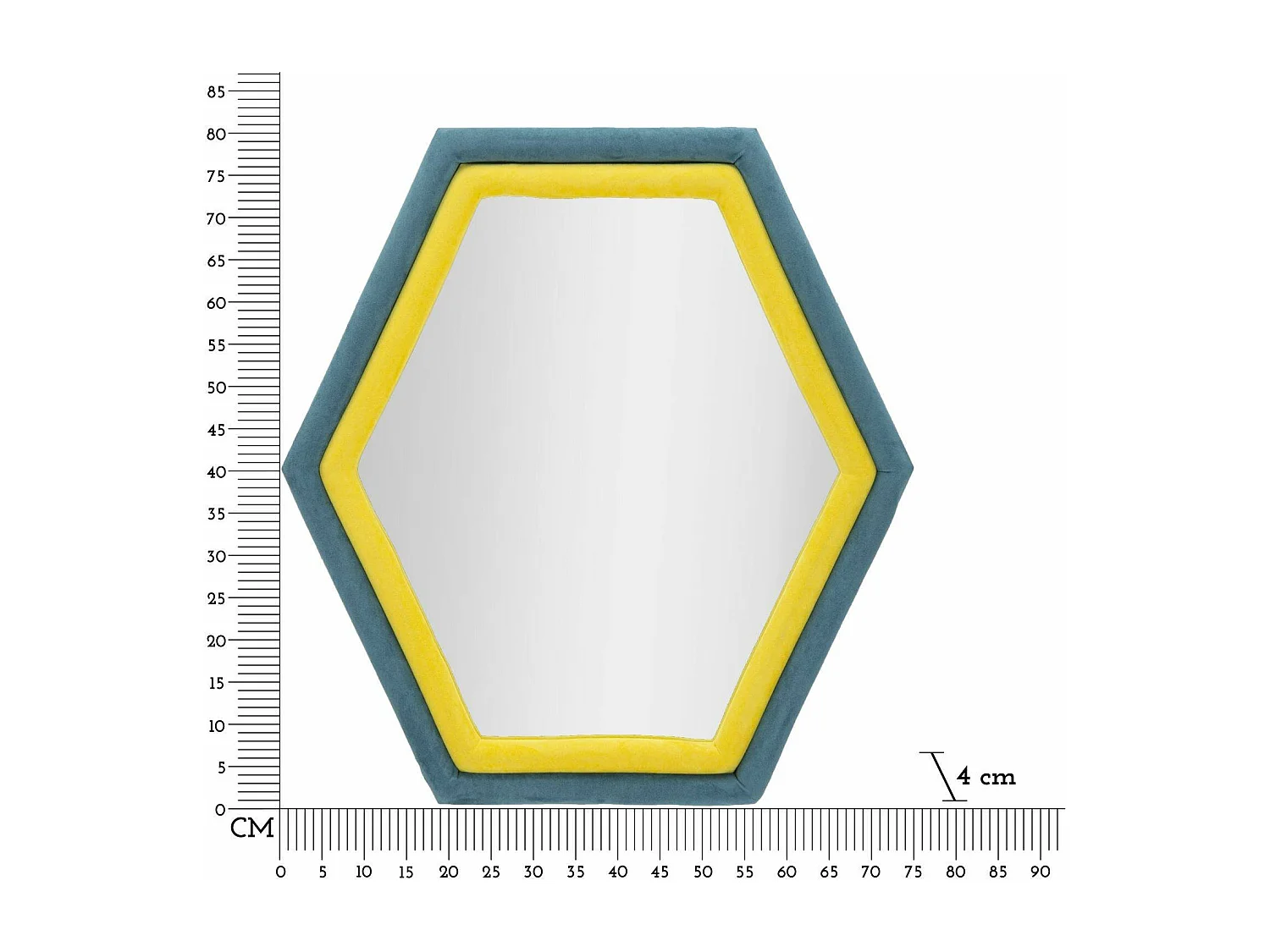 Miroir Balla, Verre miroité, Objet d'ameublement mural, Décoration avec miroir, 75x4 h80 cm, Bleu et Jaune